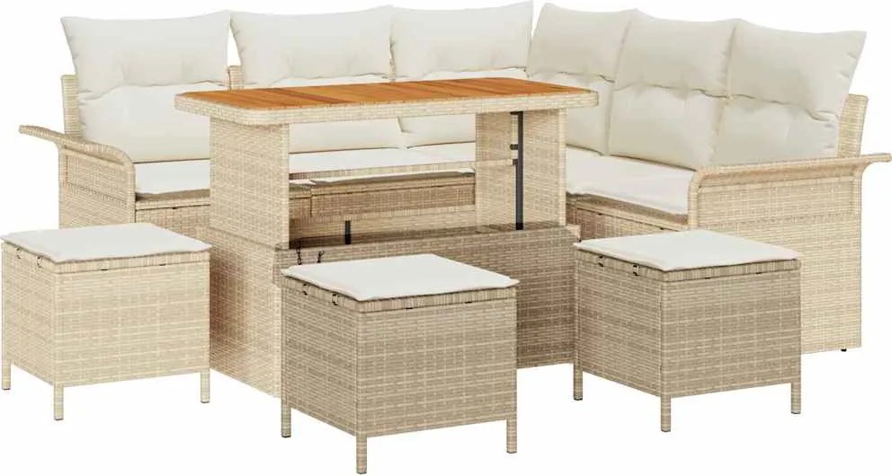 vidaXL Kerti Kanapé Szett párnával tárolóval 9 pcs Beige és krém