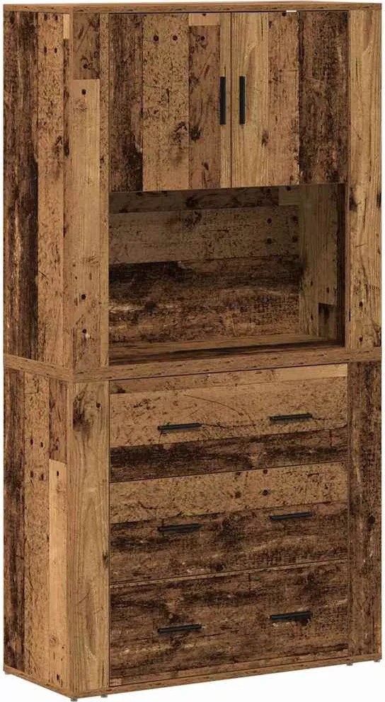 vidaXL Magasfiú fiókkal Öreg fa 80 x 33 x 150 cm Faanyag