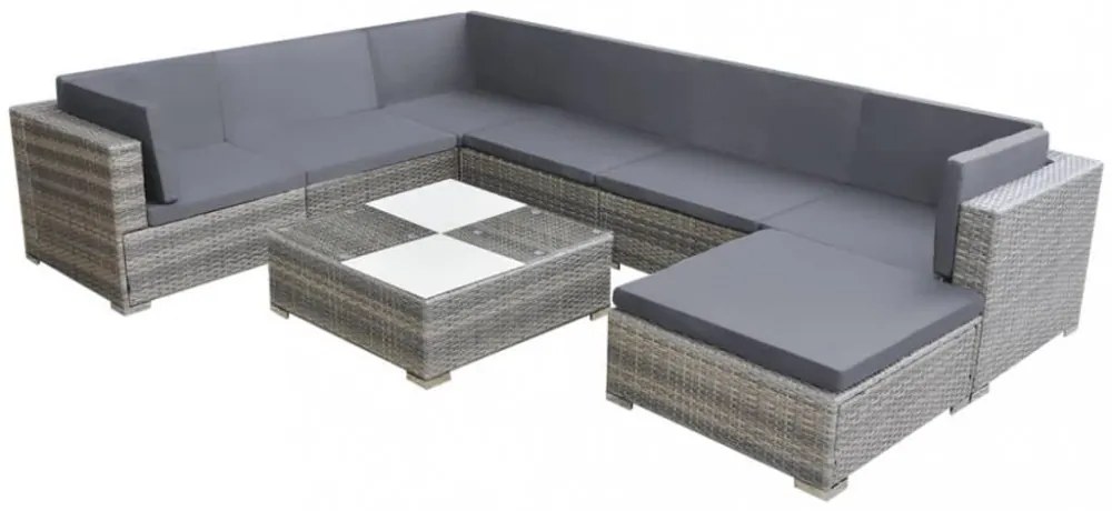 8-részes szürke polyrattan kerti bútorszett párnákkal
