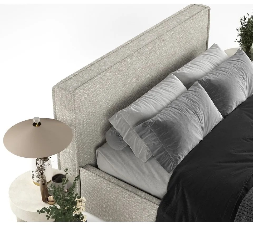 Világosszürke kárpitozott ágyneműtartós franciaágy ágyráccsal 180x200 cm Lounge L – Maison de Rêve