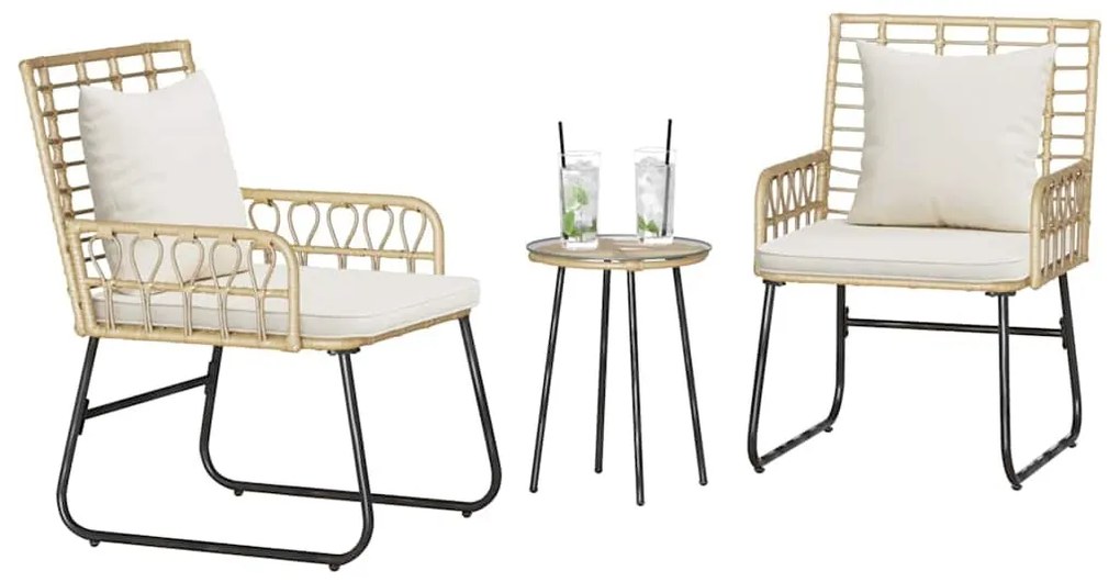 Kert étkező szett 3 pcs Barna Fekete Krém Poli rattan és acél