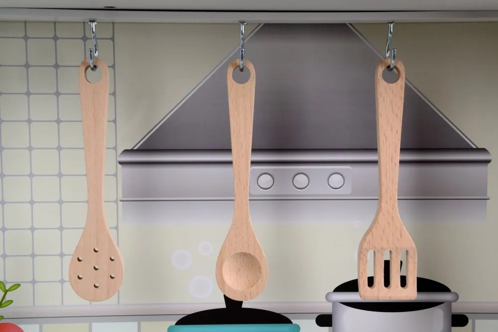 Fából készült játékkonyha gyerekeknek LED világítással, kiegészítőkkel és hangeffektekkel