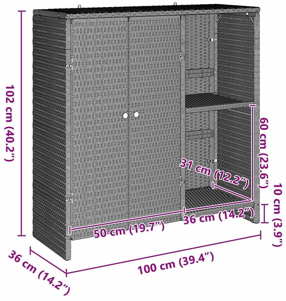 Tárolószekrény tárolóval Világosszürke 100 x 36 x 102 cm Rattan
