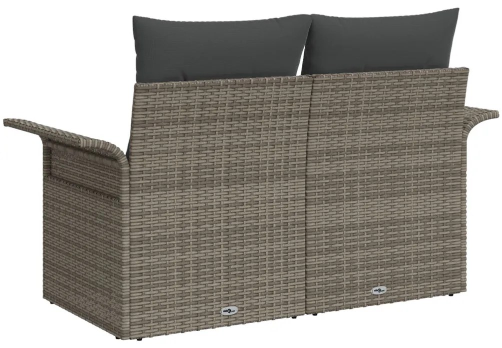 2-Fős Kerti Kanapé Tárolóval és Párnákkal Szürke Poly Rattan