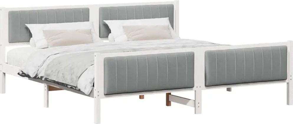 vidaXL Ágykeret Fehér és világosszürke 200 x 200 cm Tömör fenyőfa