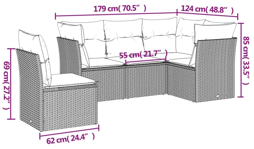 5 részes bézs polyrattan kerti ülőgarnitúra párnákkal