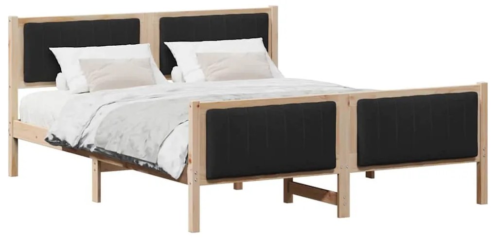 Ágykeret fejtámlával Barna és fekete 160 x 200 cm Tömör fenyőfa