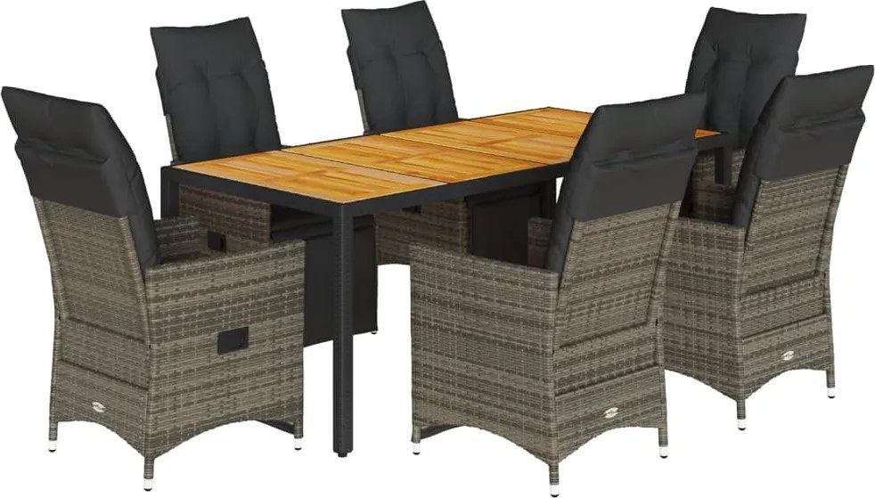 vidaXL 7 részes szürke polyrattan kerti bisztrógarnitúra párnákkal