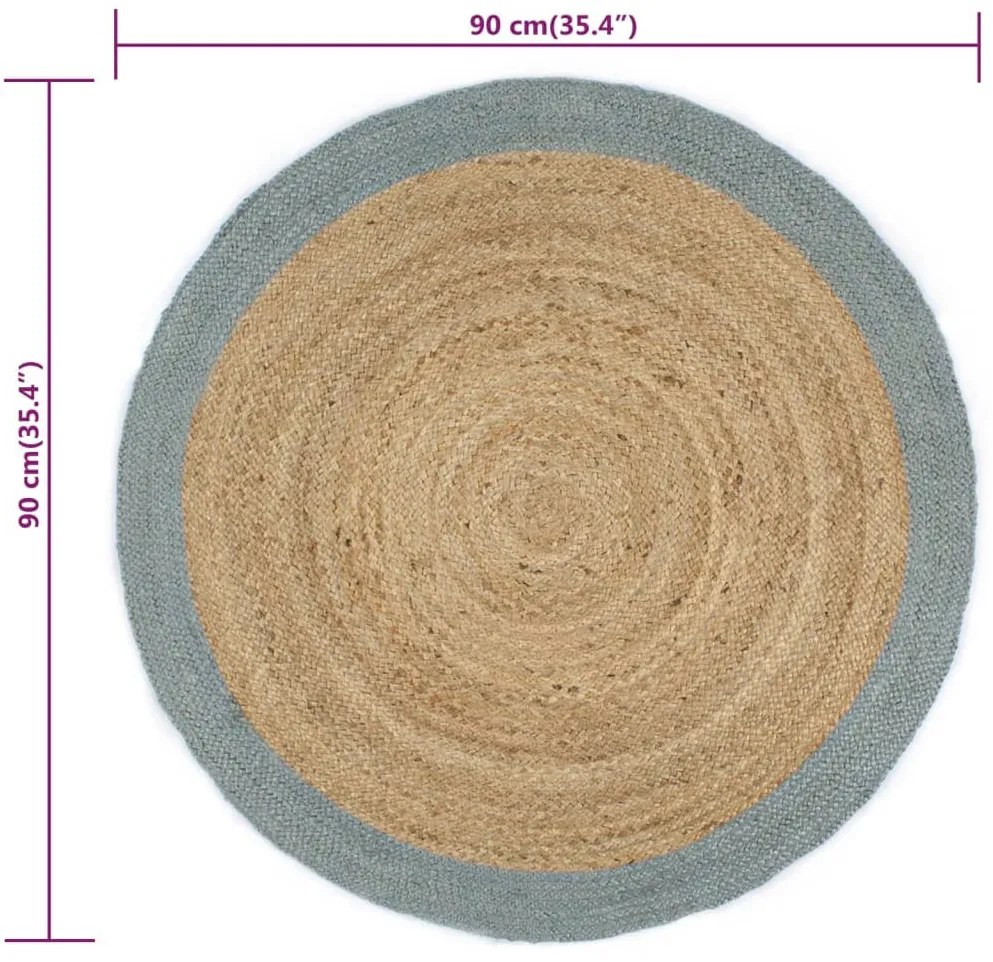 olívazöld szélű kézzel font jutaszőnyeg 90 cm