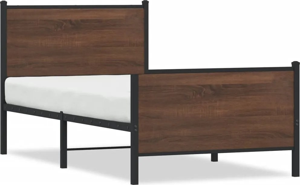 vidaXL barna tölgy színű fém ágykeret matrac nélkül 90 x 200 cm