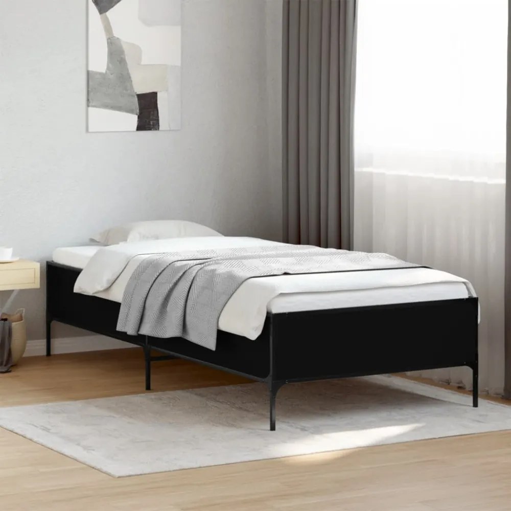 fekete szerelt fa és fém ágykeret 90 x 200 cm