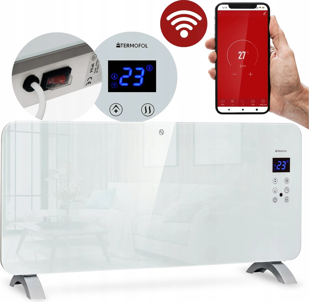 200W WiFi Konvektoros Radiátor, üveg applikációval vezérelhető