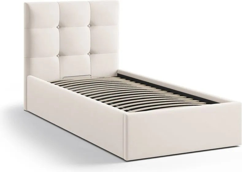 Krémszínű kárpitozott ágyneműtartós egyszemélyes ágy ágyráccsal 90x200 cm Phaedra – Micadoni