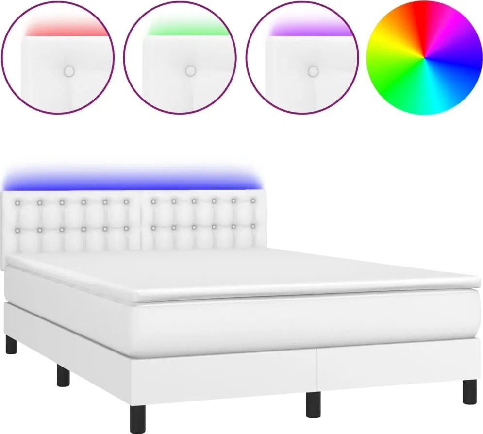 vidaXL fehér műbőr rugós ágy matraccal és LED-del 140x190 cm