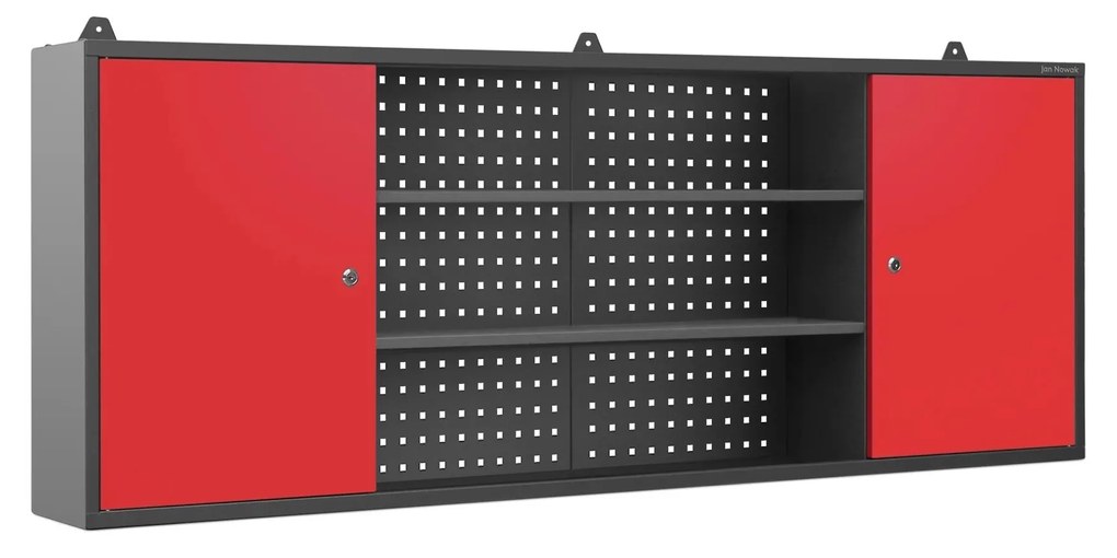 Függő műhelyszekrény LEO, 1600 x 600 x 200 mm, antracit-piros