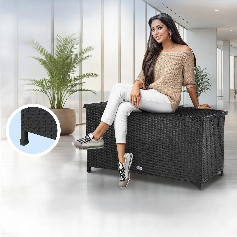 RICCO polyrattan tárolódoboz, 117 x 53 x 60cm, fekete Casaria