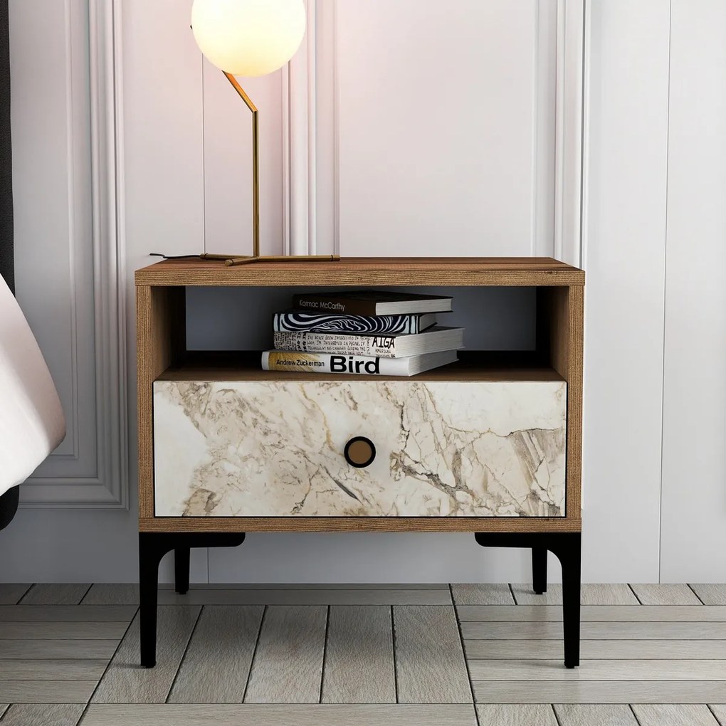 Lizbon Walnut White Éjjeliszekrény