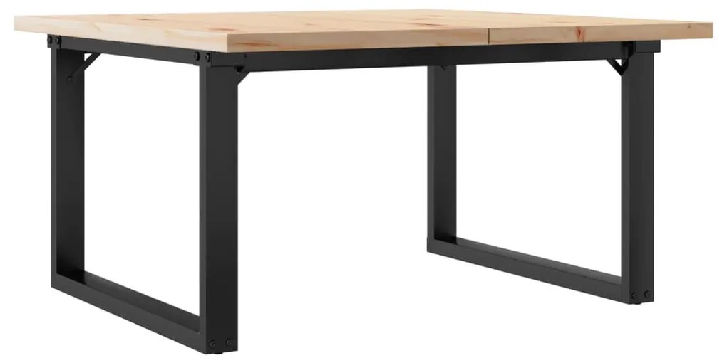 tömör fenyőfa és öntöttvas O-vázú dohányzóasztal 90x90x45,5 cm