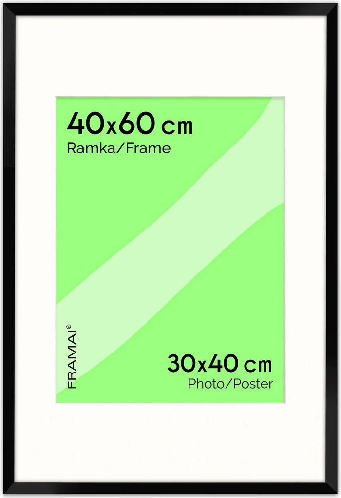 Elegáns fekete passe partout keret 40x60 cm, ablakkal 30x40 cm