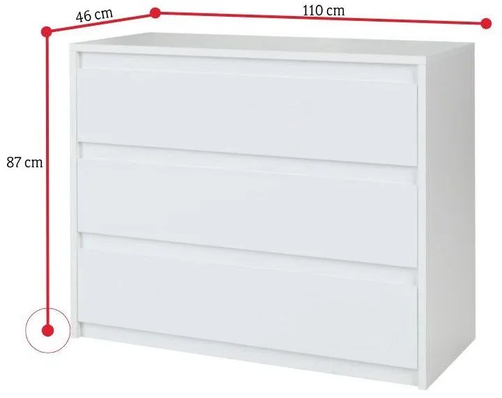 TANIA komód, 110x87x46, fehér