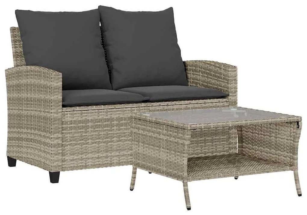 2 személyes polyrattan kerti kanapé asztallal&amp;párnával