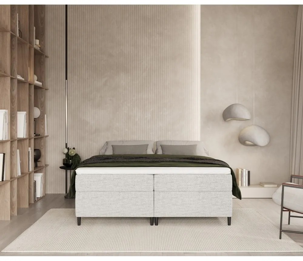 Világosszürke ágyneműtartós boxspring ágy 200x200 cm Araya – Maison de Rêve