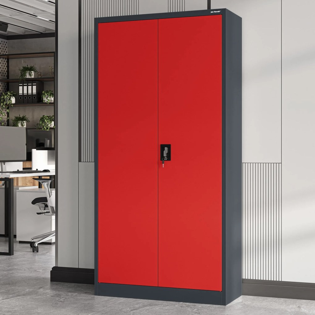Fém iratszekrény JAN, 900 x 1850 x 400 mm, antracit-piros