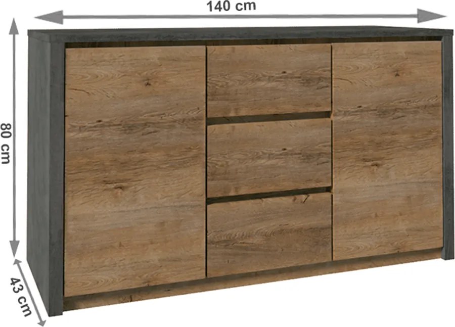 Komód, tölgy lefkas sötét/smooth szürke, MONTANA K2DP