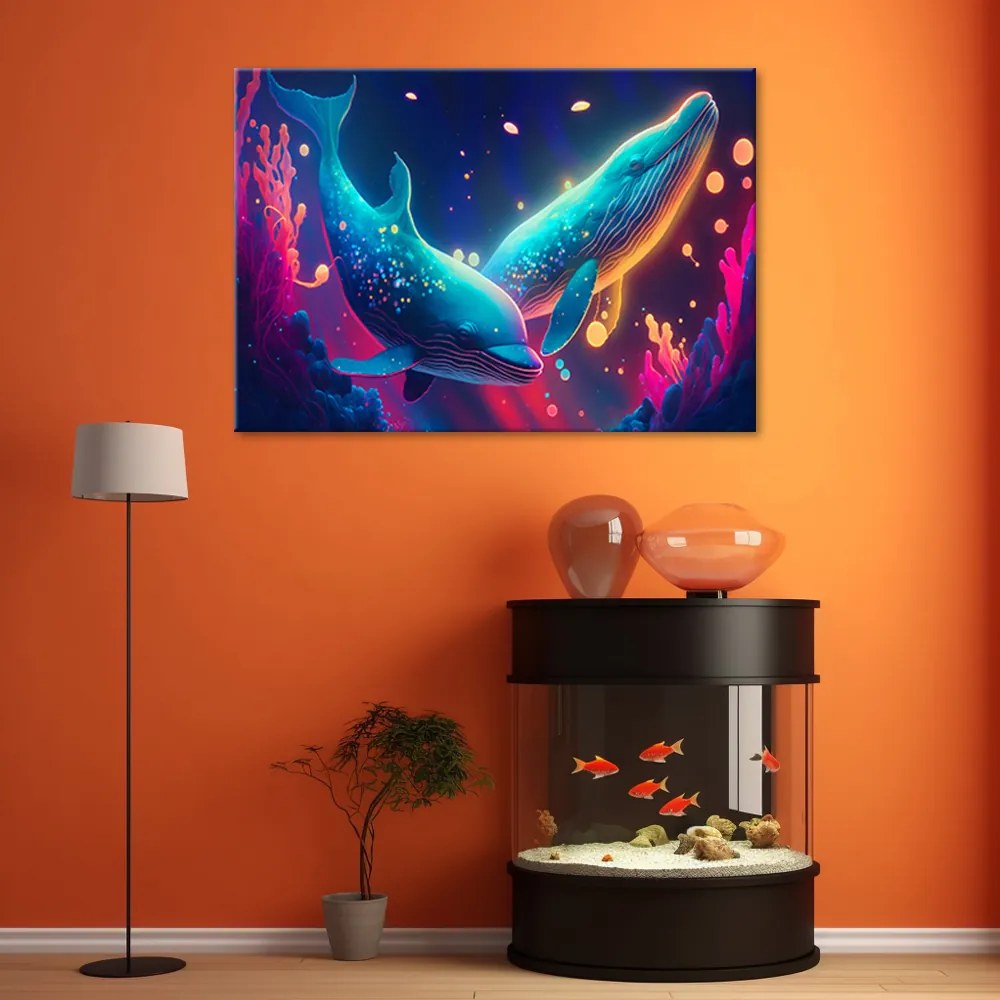 Gario Vászonkép Színes bálnák Méret: 100 x 70 cm