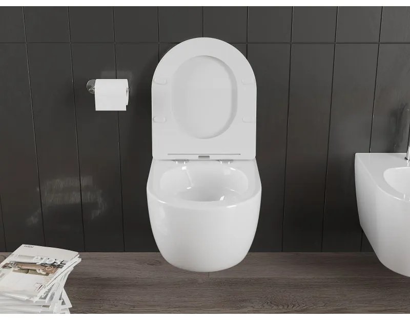 Mexen Carmen, fali WC csésze 490x365x340 mm, Perem nélküli Tornado, fényes fehér, 3388XX00T