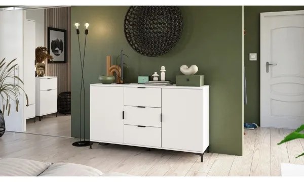 Fehér LORA komód fiókokkal és ajtókkal