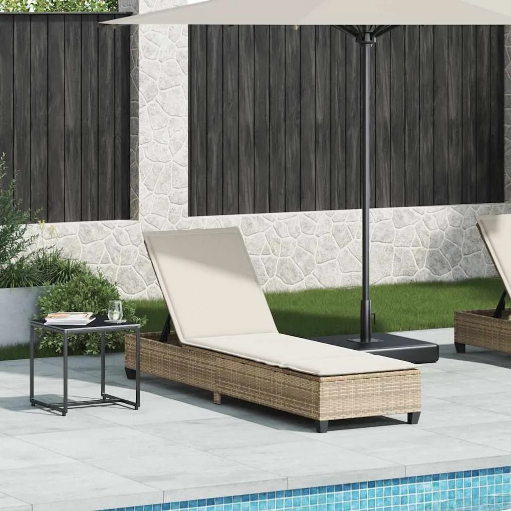 Bézs polyrattan napozóágy párnákkal 55x200x25,5 cm