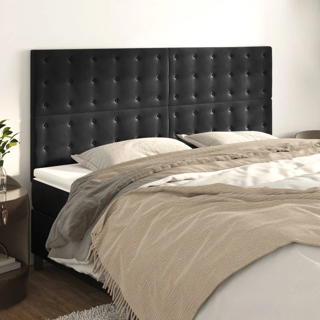 4 db fekete bársony fejtámla 100x5x78/88 cm