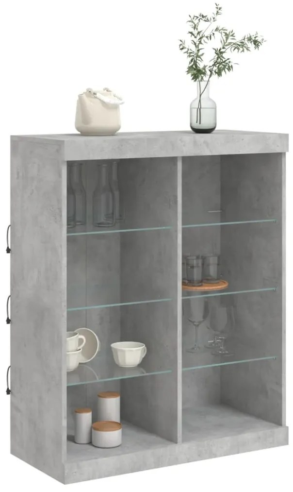betonszürke tálalószekrény LED-világítással 81 x 37 x 100 cm