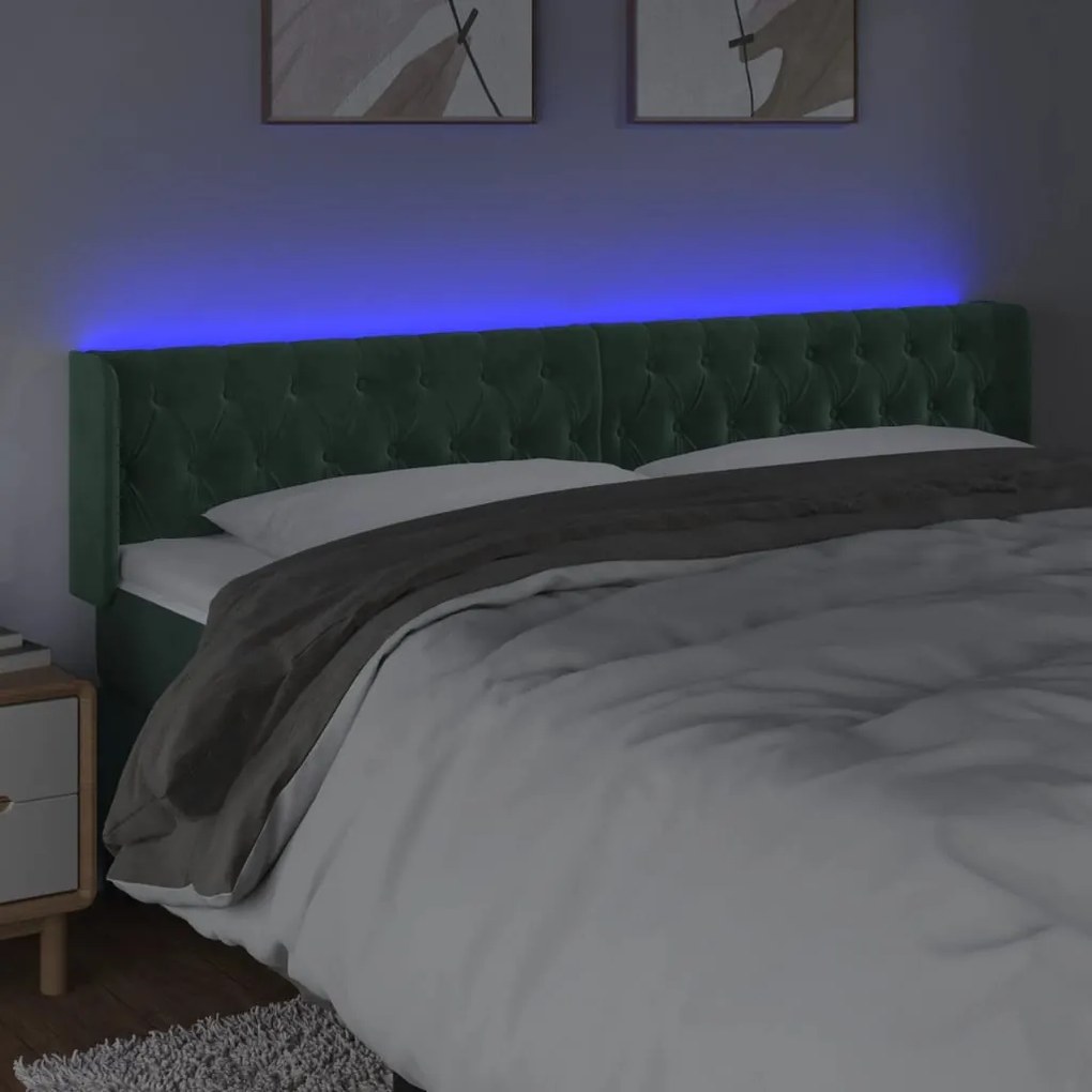 sötétzöld bársony LED-es fejtámla 203 x 16 x 78/88 cm