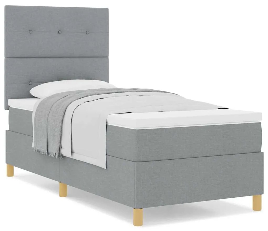 Boxrugós ágy fejtámlával Világosszürke 100 x 200 cm szövet