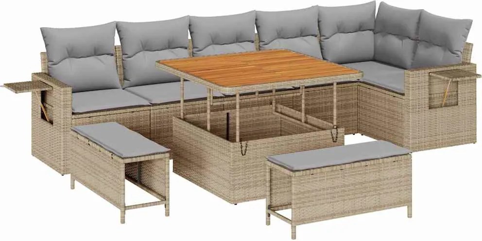 vidaXL Kerti Kanapé Szett 9 pcs Bézs polirattan