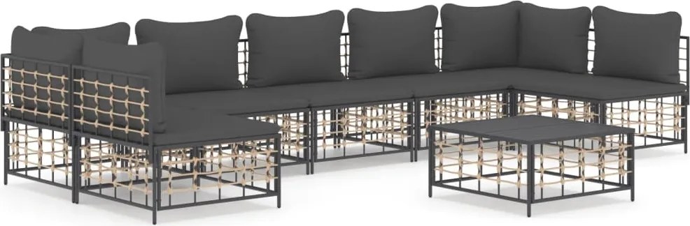 vidaXL 8 részes antracitszürke polyrattan kerti ülőgarnitúra párnákkal