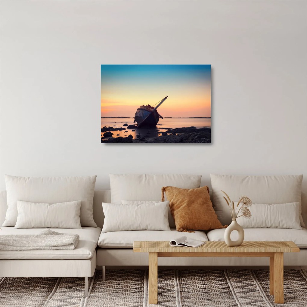 Üveg kép - Hajótörést szenvedett hajó (70x50 cm)