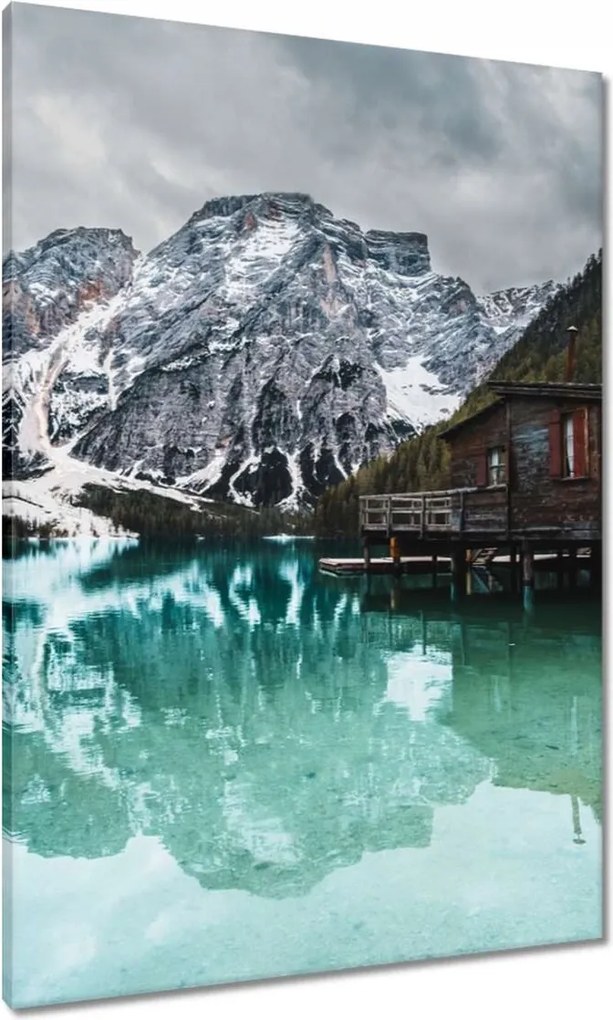 Vászonkép 70x100 Fa házikó a hegyekben