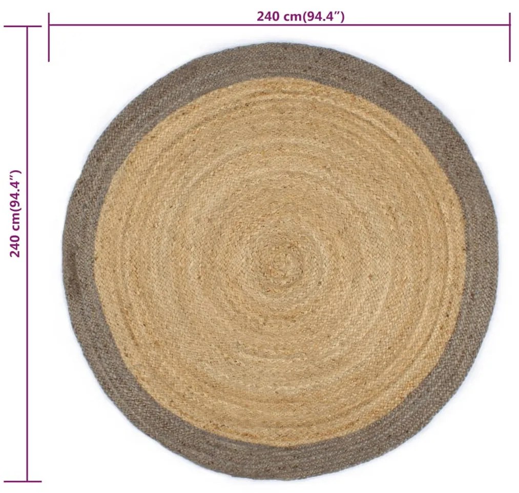 szürke szélű kézzel font jutaszőnyeg 240 cm