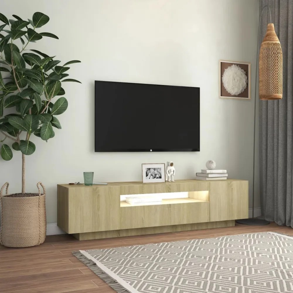 sonoma tölgy színű TV-szekrény LED-lámpákkal 160 x 35 x 40 cm