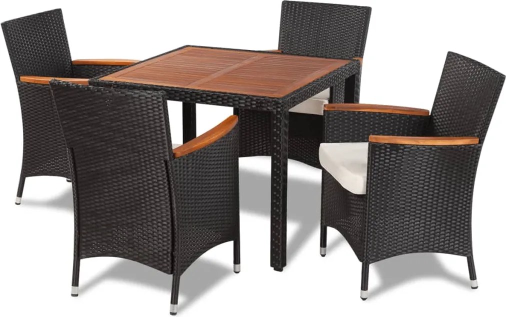 vidaXL 5-részes fekete polyrattan kültéri étkezőszett párnákkal