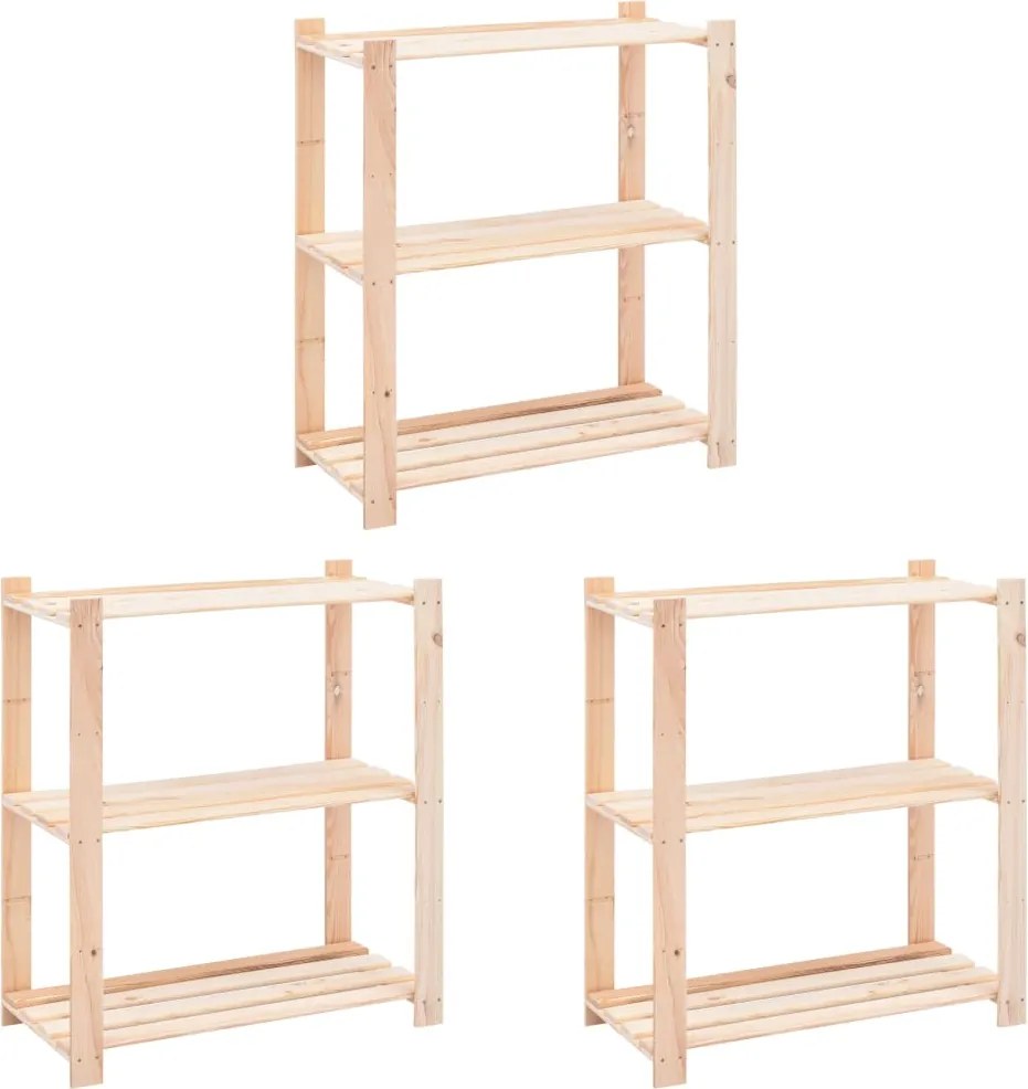 vidaXL 3 db 3-szintes tömör fenyőfa tárolópolc 150 kg 80 x 38 x 90 cm