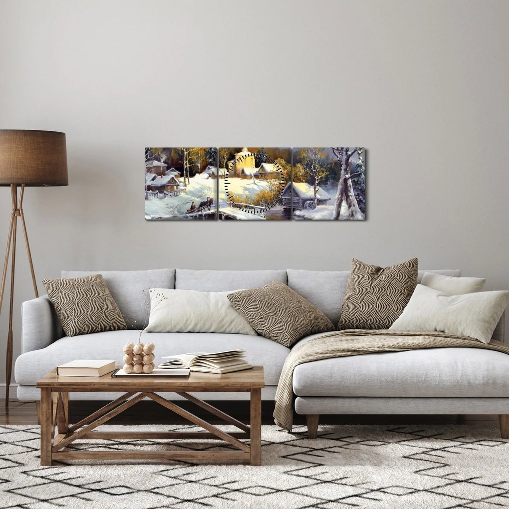 Kép - téli város (órával) (90x30 cm)