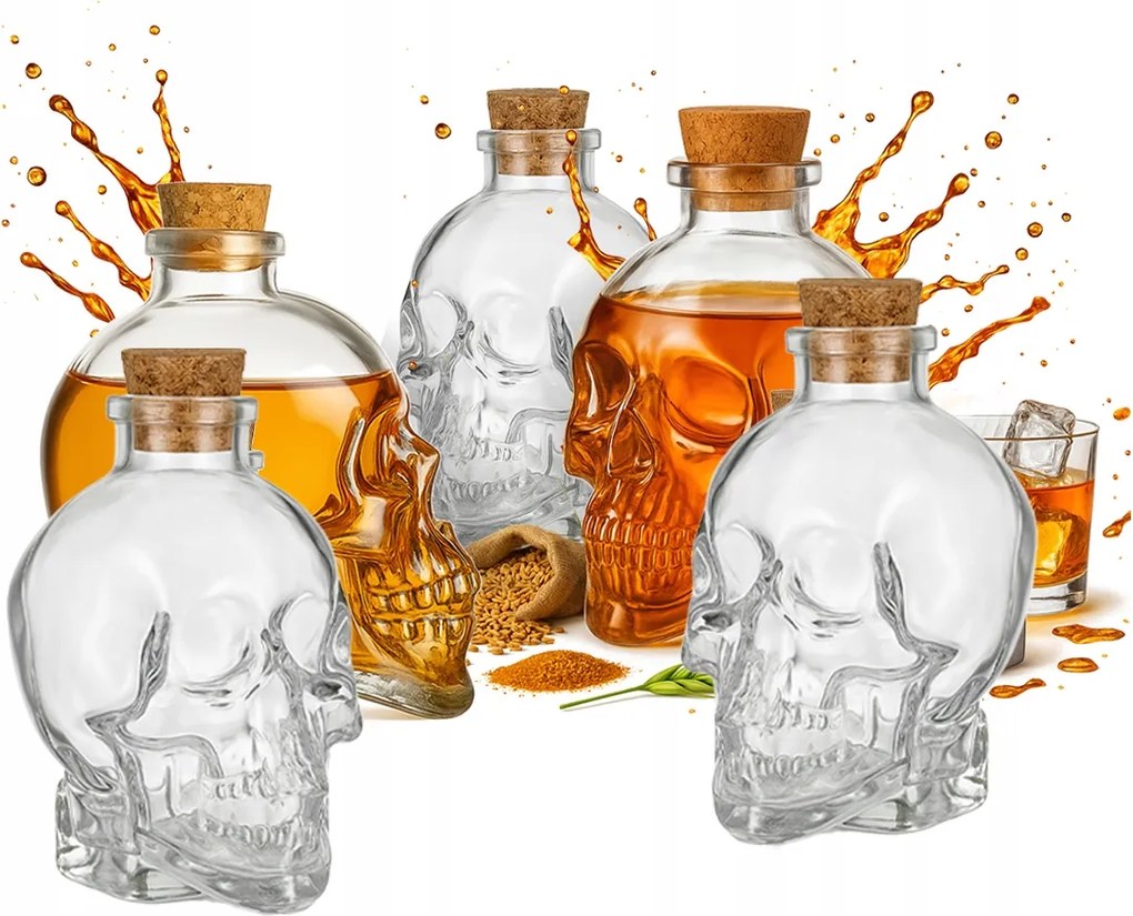 5x Üveg Karafka Koponya 400ml Alkoholos Palackok Bor Ajándék Dekoráció