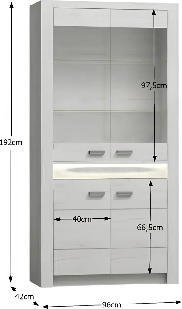 Vitrines szekrény, kőris fehér, INFINITY I-03