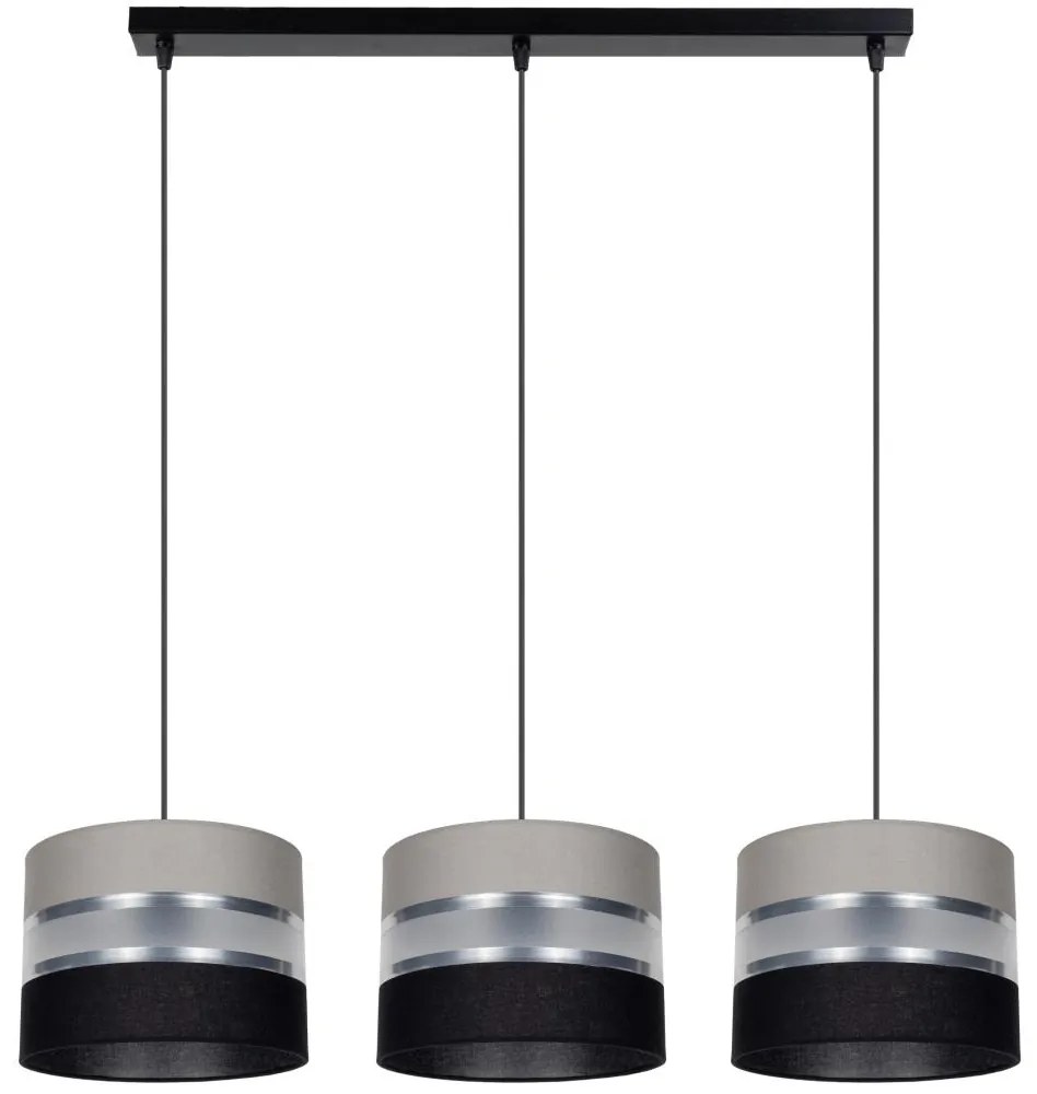 Csillár zsinóron CORAL 3xE27/60W/230V szürke és fekete