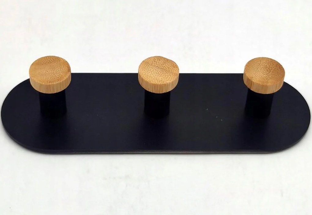 Fürdőszobai akasztó hármas akasztó Aqua Mercado fekete szín fa