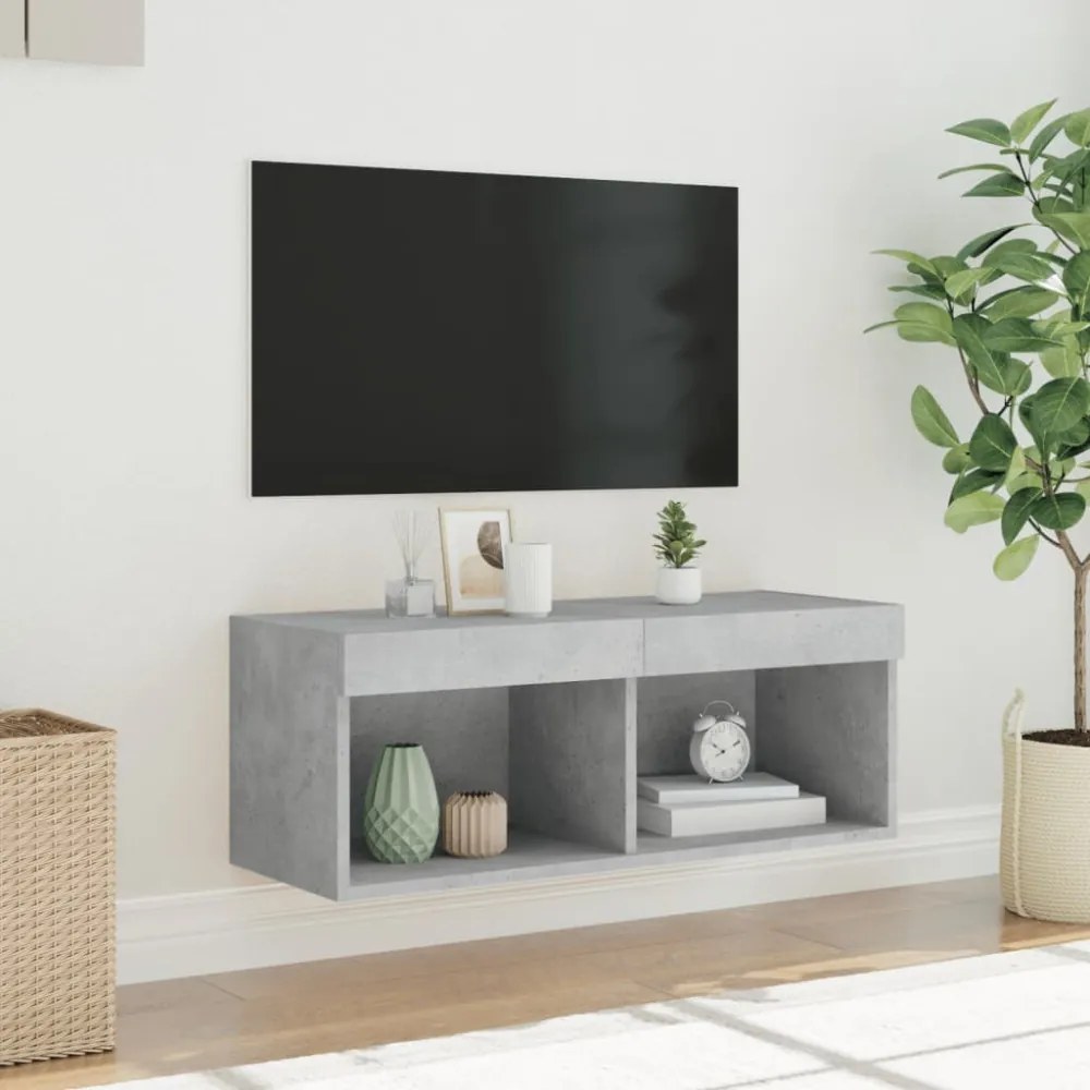 betonszürke TV-szekrény LED-világítással 80 x 30 x 30 cm